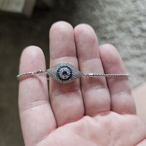 Elegant Silver and Blue Evil Eye Bracelet
